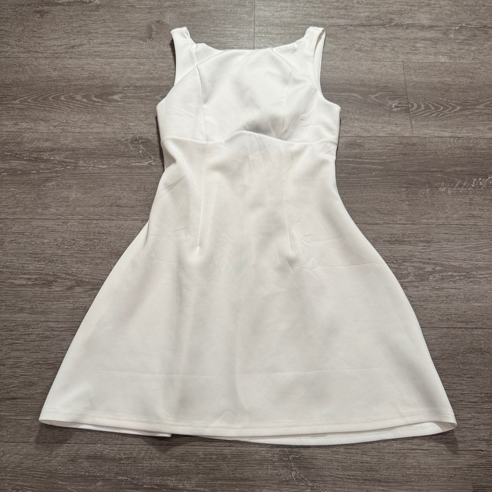 Mini Dress Women S White Scuba Fit Flare Open Back Cocktail Party Chic Minimal